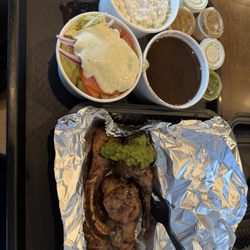 Inca Chicken - Lamb Chops with House Salad, Coleslaw, and Black Beans as Sides