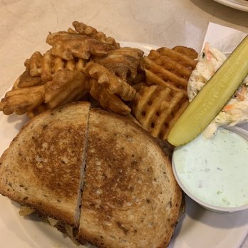 Valley Diner Restaurant - Nice patty melt with waffle fries, green goddess dressing, coleslaw, and pickle. - Diners Near Me - Derby, Connecticut Valley Diner Restaurant - Nice patty melt with waffle fries, green goddess dressing, coleslaw, and pickle. - Diners Near Me - Derby, Connecticut