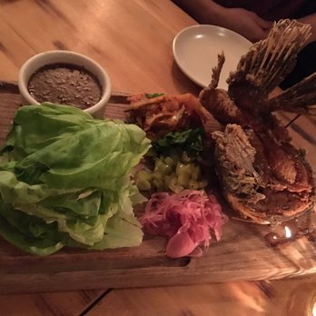 Fable Kitchen - Lingcod (?) lettuce wraps. Definitely need to use hands. Condiments were the best part! - Canadian (New) Near Me - Vancouver, British Columbia