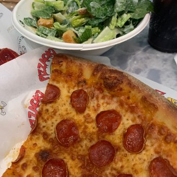 Pizzaoki - Pepperoni "mic drop" pizza slice and Caesar salad. - Pizza Near Me - Las Vegas, Nevada Pizzaoki - Pepperoni "mic drop" pizza slice and Caesar salad. - Pizza Near Me - Las Vegas, Nevada