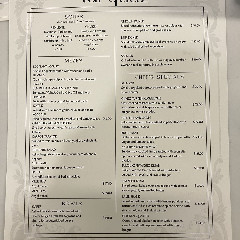 Turquaz - Front of Menu - Turkish Near Me - San Francisco, California Turquaz - Front of Menu - Turkish Near Me - San Francisco, California