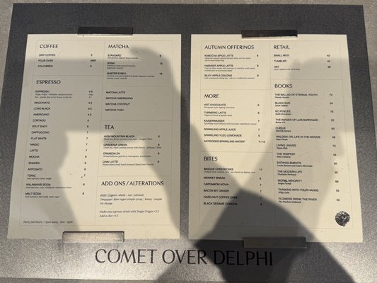 Menu photo 1 Comet Over Delphi Highland Park, CA