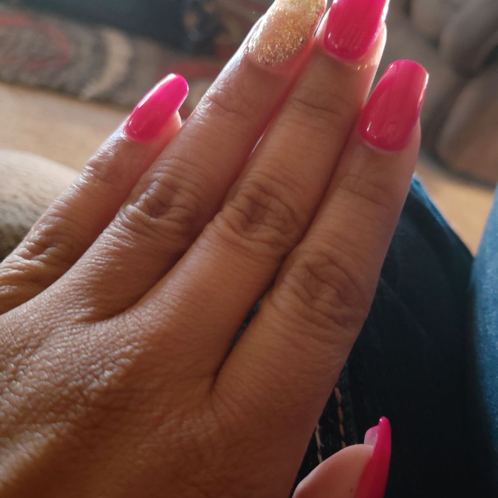 Luxe Nail Bar - Overlay over natural nails. Love the fuchsia and gold!! - Nail Salons Near Me - Tulsa, Oklahoma Luxe Nail Bar - Overlay over natural nails. Love the fuchsia and gold!! - Nail Salons Near Me - Tulsa, Oklahoma