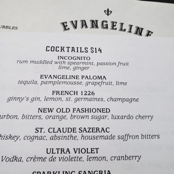Evangeline - Cocktail menu - Cajun/Creole Near Me - Calistoga, California Evangeline - Cocktail menu - Cajun/Creole Near Me - Calistoga, California