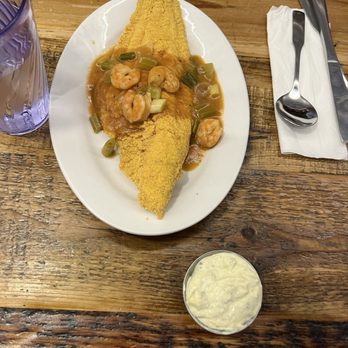 Treebeards - Fried catfish with shrimp etouffee - Southern Near Me - Houston, Texas