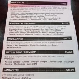 Drinks menu