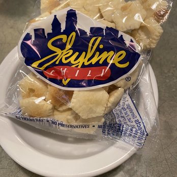 Skyline Chili - Individually wrapped oyster crackers ala COVID-19 precautions. - Fast Food Near Me - Sunrise, Florida Skyline Chili - Individually wrapped oyster crackers ala COVID-19 precautions. - Fast Food Near Me - Sunrise, Florida