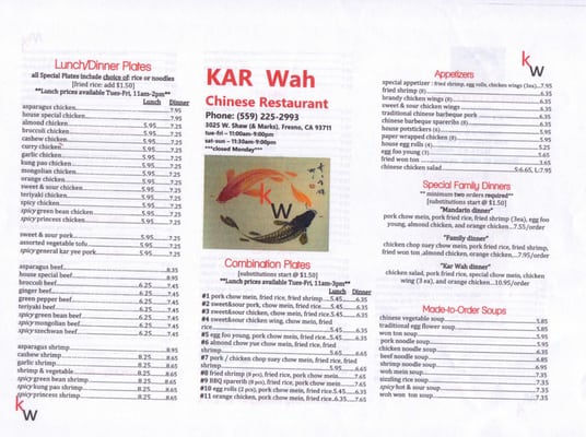 Menu photo 8 Kar Wah Restaurants Fresno, CA