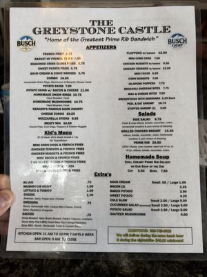 Menu photo 1 Greystone Castle Sturgeon Bay, WI Menu photo 1 Greystone Castle Sturgeon Bay, WI