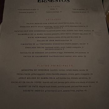Ernesto’s - Menu - Basque Near Me - New York, New York