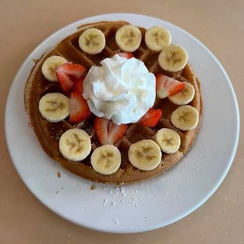 My Cafe - Belgian waffles with banana and strawberry (each fruit you add is $3 extra) - Breakfast & Brunch Near Me - Kapolei, Hawaii