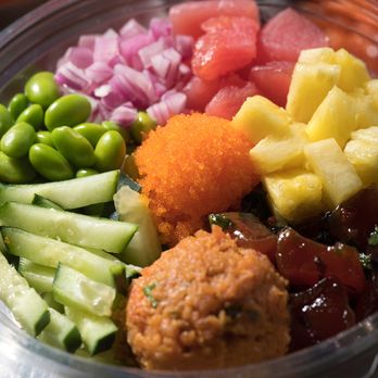 Koibito Poke - Charlotte - Tuna Trio Signature Bowl - Spicy Tuna, Hawaiian Tuna, Ahi Tuna, Pineapple, Edamame, Red Onion, Cucumber and Masago on base of your choice! - Poke Near Me - Charlotte, North Carolina Koibito Poke - Charlotte - Tuna Trio Signature Bowl - Spicy Tuna, Hawaiian Tuna, Ahi Tuna, Pineapple, Edamame, Red Onion, Cucumber and Masago on base of your choice! - Poke Near Me - Charlotte, North Carolina