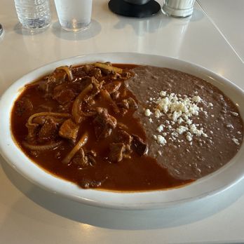 Guajillo Restaurant - Beef Chile rojo with beans - Mexican Near Me - South Gate, California Guajillo Restaurant - Beef Chile rojo with beans - Mexican Near Me - South Gate, California