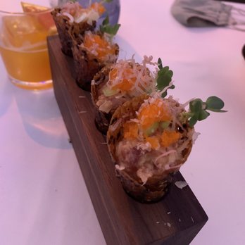 Spago - Spicy Big Eye Tuna Tartare Cones* - New American Near Me - Beverly Hills, California Spago - Spicy Big Eye Tuna Tartare Cones* - New American Near Me - Beverly Hills, California