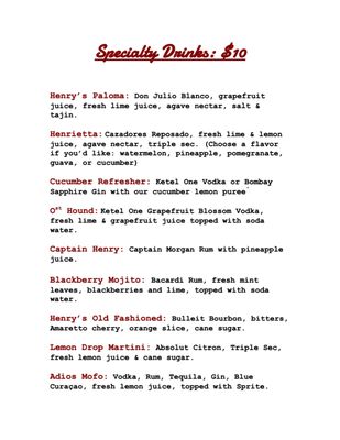 Menu photo 7 Henry's Lounge Sacramento, CA Menu photo 7 Henry's Lounge Sacramento, CA