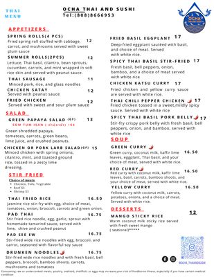 Menu photo 2 Ocha Thai and Sushi Kapaʻa, HI Menu photo 2 Ocha Thai and Sushi Kapaʻa, HI