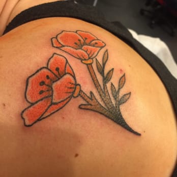 Torch Tattoo - Better looking California poppies on my shoulder than I could have ever hoped for! - Tattoo Near Me - Anaheim, California