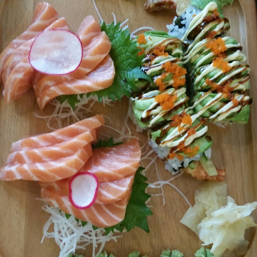 O Sushi - Salmon Sashimi and Caterpillar Roll. - Sushi Bars Near Me - Vancouver, British Columbia O Sushi - Salmon Sashimi and Caterpillar Roll. - Sushi Bars Near Me - Vancouver, British Columbia