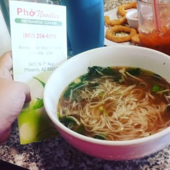 Pho Noodles - Amazing Pho!! Brisket and Flank Steak. Delectable Squid Rings in the background. - Vietnamese Near Me - Phoenix, Arizona Pho Noodles - Amazing Pho!! Brisket and Flank Steak. Delectable Squid Rings in the background. - Vietnamese Near Me - Phoenix, Arizona