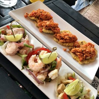 Vejigantes - Tostones Tostaditas con Salmorejo de Jueyes and Ceviche de Mero - Puerto Rican Near Me - Boston, Massachusetts Vejigantes - Tostones Tostaditas con Salmorejo de Jueyes and Ceviche de Mero - Puerto Rican Near Me - Boston, Massachusetts