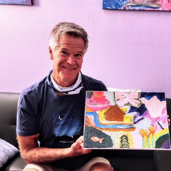 Sensitive Soul Fine Arts - Cassandra's client with his Energy Portrait - Commissioned Artists Near Me - Centennial, Colorado Sensitive Soul Fine Arts - Cassandra's client with his Energy Portrait - Commissioned Artists Near Me - Centennial, Colorado