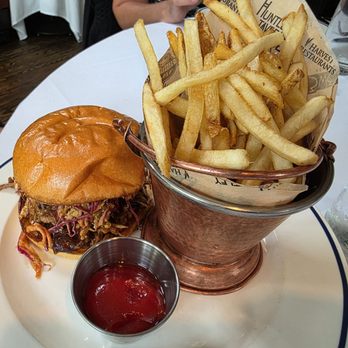 The Trap Rock Restaurant & Brewery - BBQ Pulled Pork Sandwich & Fries - Bars Near Me - Berkeley Heights, New Jersey