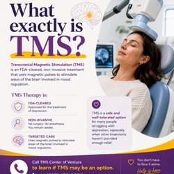 Lee Mendiola, MD & Associates - TMS Center of Ventura - What is TMS? An FDA-cleared, non-invasive treatment for depression that helps regulate mood by stimulating targeted brain areas.