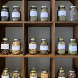 Build your own herbal tea from our wall of herbs!