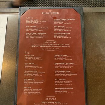 Wilson Creek Winery - Wine tasting menu - Wineries Near Me - Temecula, California Wilson Creek Winery - Wine tasting menu - Wineries Near Me - Temecula, California