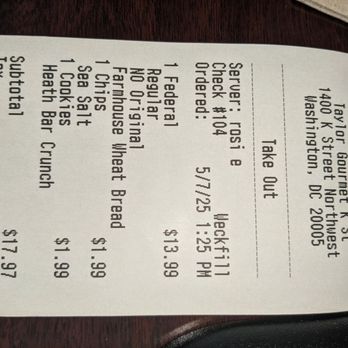 Taylor Gourmet - Receipt of purchase - Cheesesteaks Near Me - Washington, DC, District of Columbia Taylor Gourmet - Receipt of purchase - Cheesesteaks Near Me - Washington, DC, District of Columbia