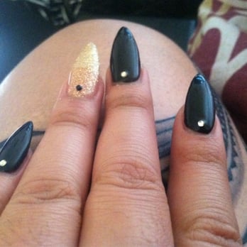 Angel's Nail & Spa - Stiletto black/gold nails - Nail Salons Near Me - Riverside, California