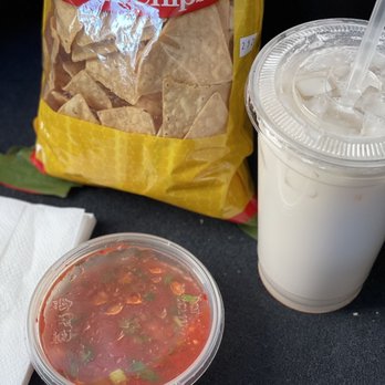Sonoratown - Resealable bag of chips, red salsa, large horchata - Mexican Near Me - Los Angeles, California