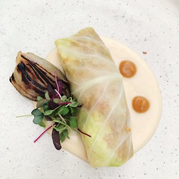The Bevy - Impossible Stuffed Cabbage - a part of their 7/9/19 vegan tasting menu executed by Chef Jamie Paul - New American Near Me - Naples, Florida The Bevy - Impossible Stuffed Cabbage - a part of their 7/9/19 vegan tasting menu executed by Chef Jamie Paul - New American Near Me - Naples, Florida