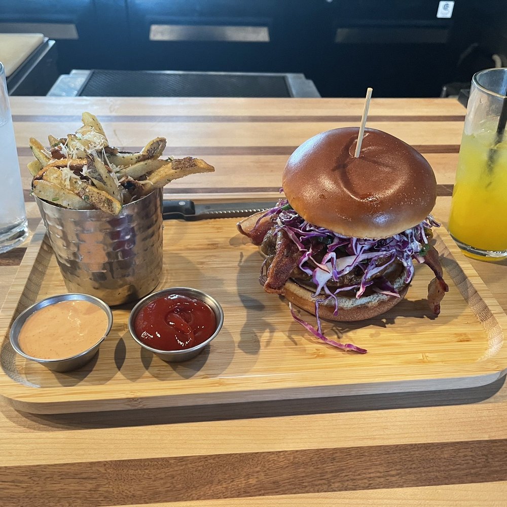 Proof - The Honey Serrano Chicken Sandwich, parmesan fries and mango lemonade. - New American Near Me - Kennewick, Washington