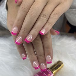 Hot pink acrylic french tip Hot pink acrylic french tip