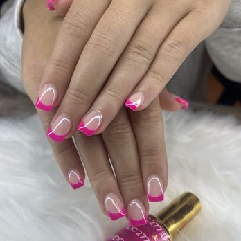 Labelle Nail Spa - Hot pink acrylic french tip - Nail Salons Near Me - Spring Hill, Florida Labelle Nail Spa - Hot pink acrylic french tip - Nail Salons Near Me - Spring Hill, Florida