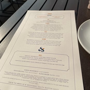 Fox & The Knife - Menu - Wine Bars Near Me - Boston, Massachusetts Fox & The Knife - Menu - Wine Bars Near Me - Boston, Massachusetts