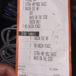 "Order summary" receipt.