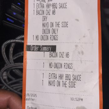 Whataburger - "Order summary" receipt. - Fast Food Near Me - Stockbridge, Georgia