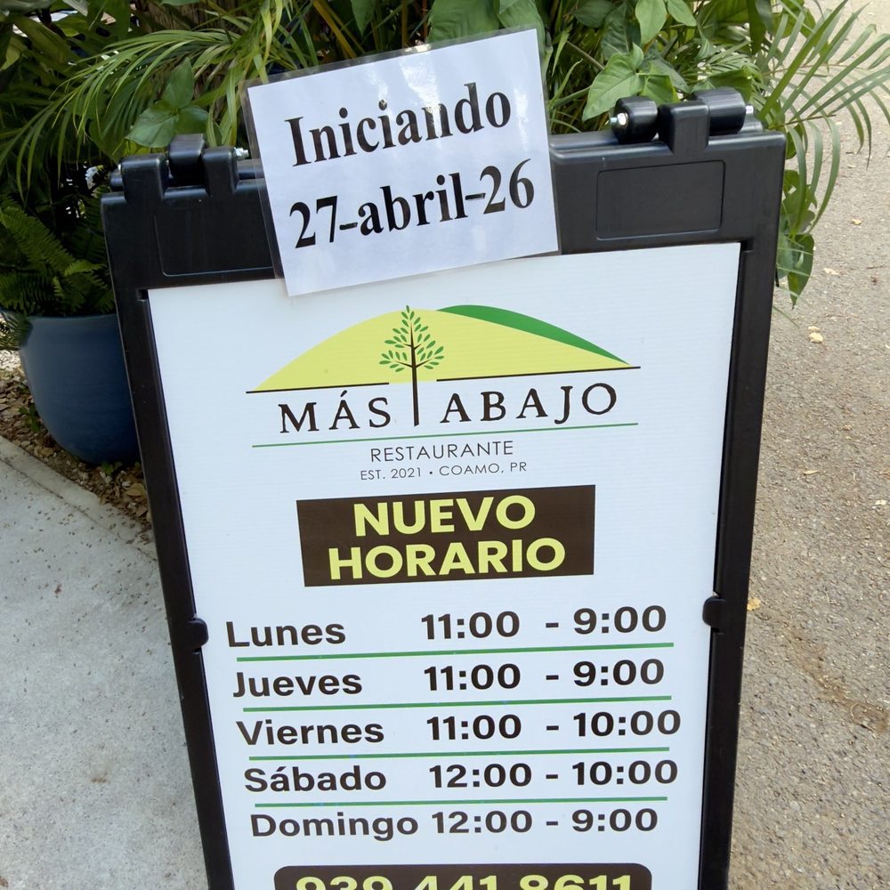 Mas Abajo - Horario - Mexican Near Me - Coamo, Puerto Rico