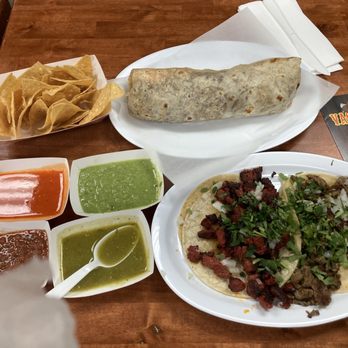 Vaqueros Mexican Fast Food - Alambre Burrito, Adobada Taco, and Carne Asada Taco. - Mexican Near Me - Watauga, Texas