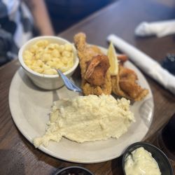 River City Grille - Catfish and shrimp, mashed potatoes, mac n cheese