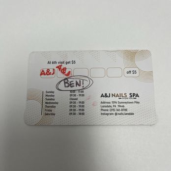 A & J Nails Spa - Stamps card - Nail Salons Near Me - Lansdale, Pennsylvania A & J Nails Spa - Stamps card - Nail Salons Near Me - Lansdale, Pennsylvania