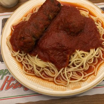Villa Di Roma - Here is the special Thursday Night spaghetti dinner with a sausage I ordered extra. - Pizza Near Me - Rockford, Illinois Villa Di Roma - Here is the special Thursday Night spaghetti dinner with a sausage I ordered extra. - Pizza Near Me - Rockford, Illinois