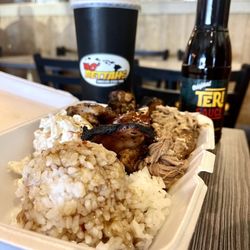 Mini plate with kalua pig and teriyaki chicken