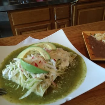 Tacos Y Quesadillas Mexico Restaurant - Chicken enchiladas, rice/beans to the right - Mexican Near Me - Queens, New York