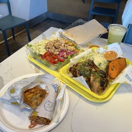 Dizzy Cesar Salad, Hippy Bird, Classic Bird, lemon garlic chicken, 1/2 Chicken Plate