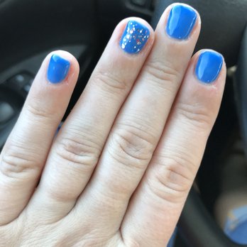 Nailworkz - Glitter accent nail, gel manicure in blue to start the summer out right (and bright!) - Nail Salons Near Me - Hull, Massachusetts