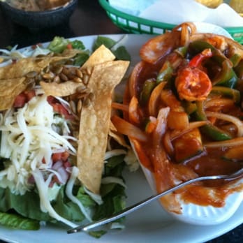 Nachos and Beer - Shrimp ala diabla and salad - Mexican Near Me - Asheville, North Carolina