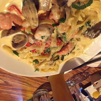 Glacier BrewHouse - Seafood Fettuccine and Bavarian Hefeweizen. - American Near Me - Anchorage, Alaska